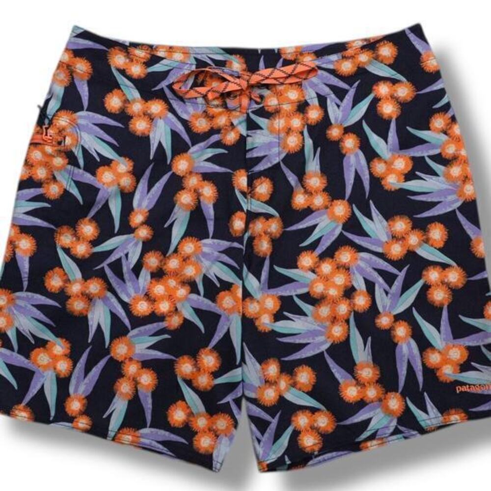 Patagonia Worn Wear Boys Size 6 Floral Swim Board Shorts Trunks‎ Navy 100% Poly